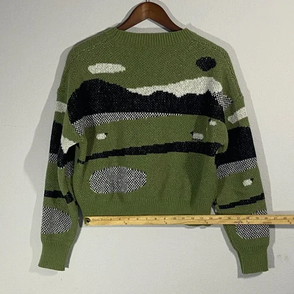 Shein Women's Abstract Graphic Print Sweater Sz L Military Green Casual Cute - Picture 7 of 7